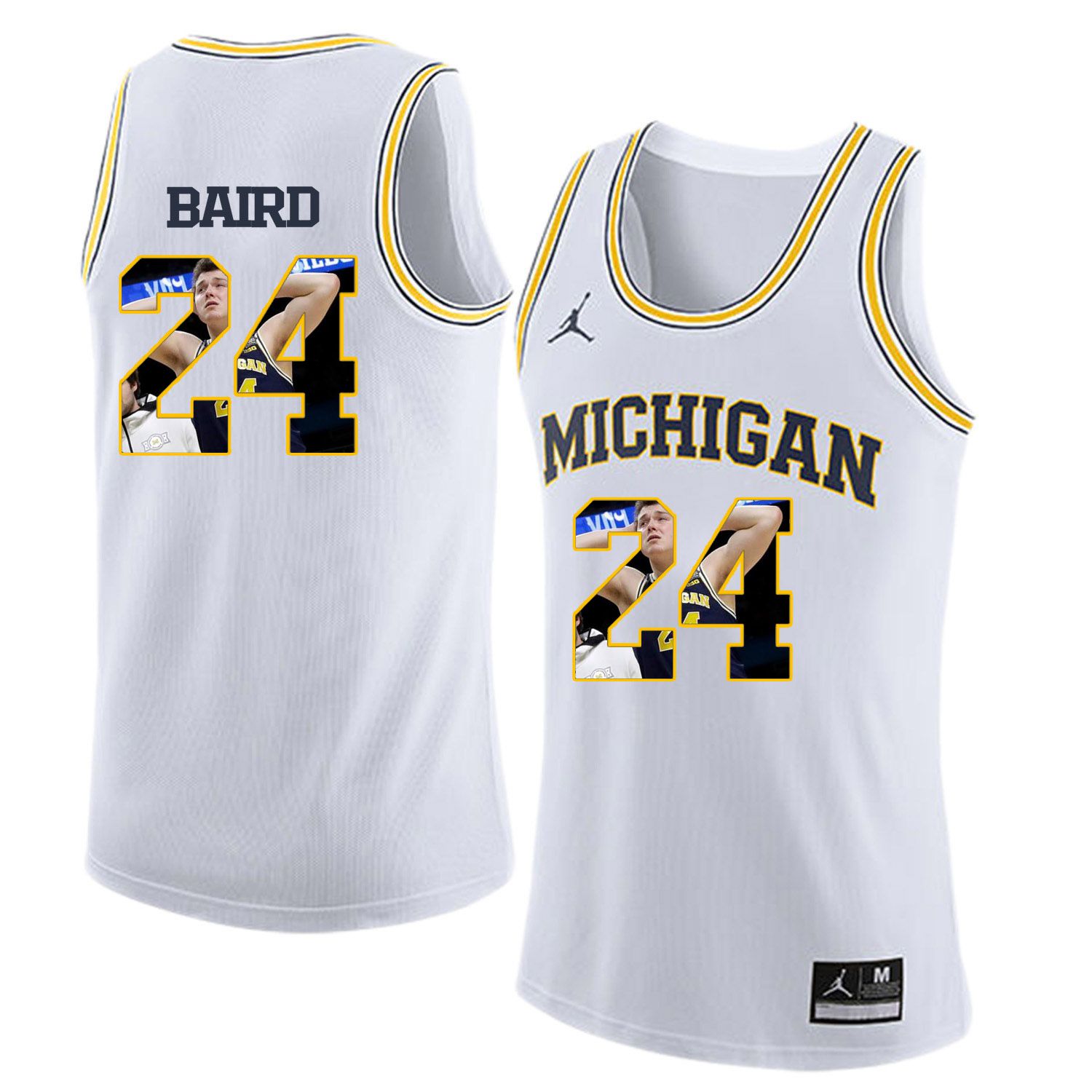 Men Jordan University of Michigan Basketball White #24 Baird Fashion Edition Customized NCAA Jerseys